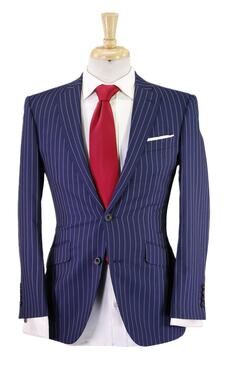 Richard James Savile Row Blue Bold Pinstripe Vitale Barberis Wool 2-Btn Suit 36S